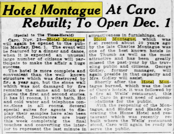 Hotel Montague - Nov 28 1924 Article (newer photo)